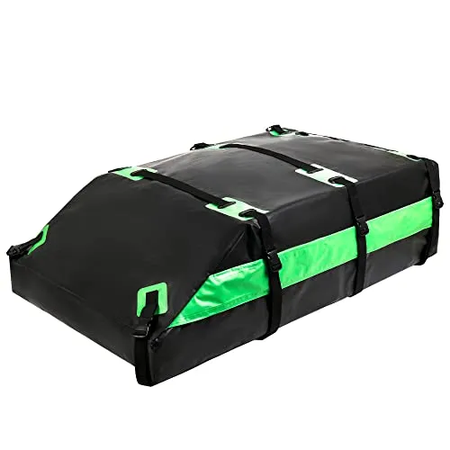 Premium Rooftop Cargo Carrier Bag ,100% Waterproof Car Roof Bag, 15 Cubic Ft, Cargo Bag Carrier for Top of Vehicle with Rack or Without,Heavy-Duty (15 Cubic Ft Green)