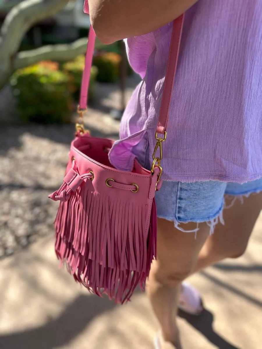 Put a Little Fringe in Your Pink Vegan Leather Fringe Bag