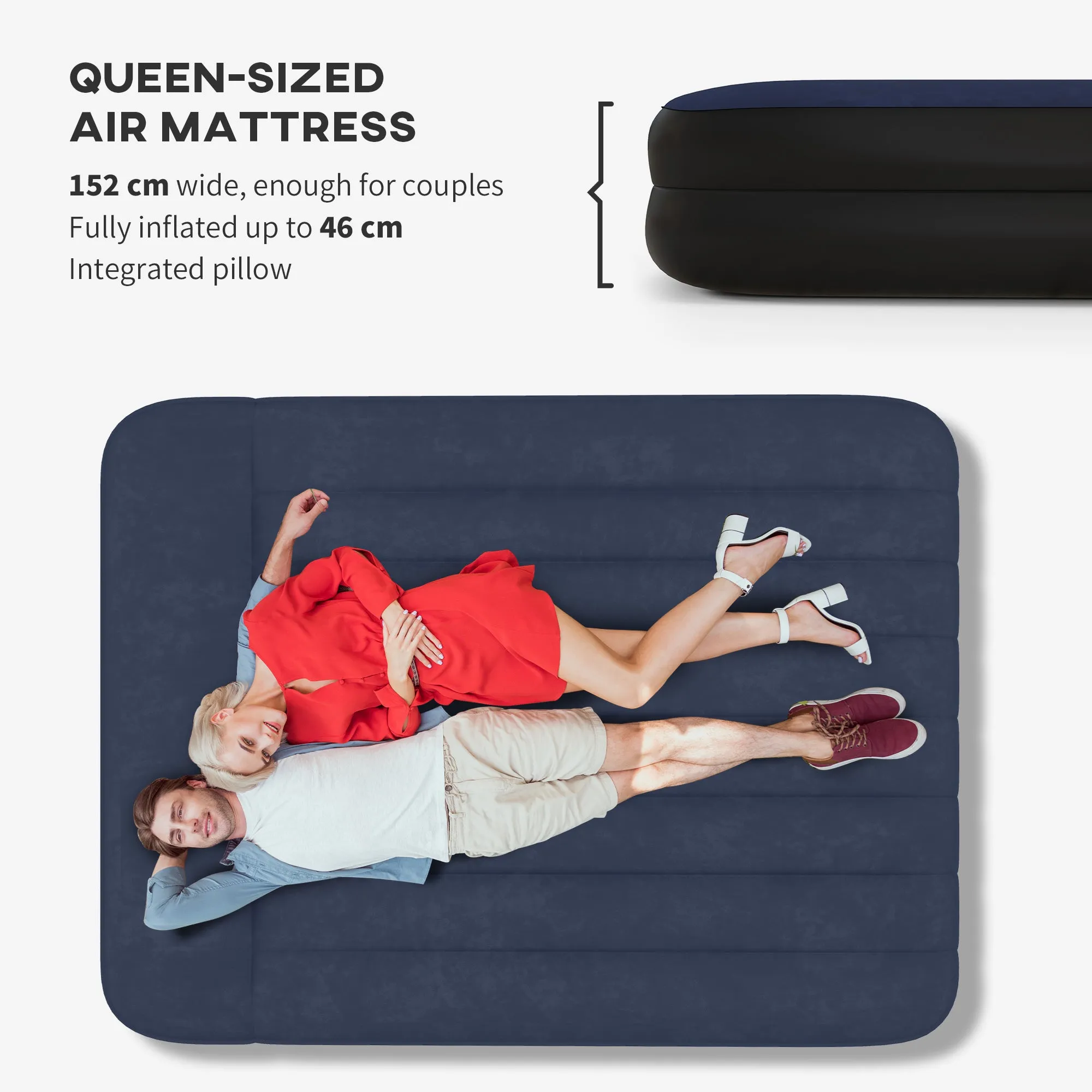 Queen Air Bed with Built-in Electric Pump and Integrated Pillow