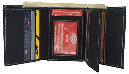 Real Vintage Leather Wallets for Men - RFID Blocking Classic Trifold Wallet with Card Slots