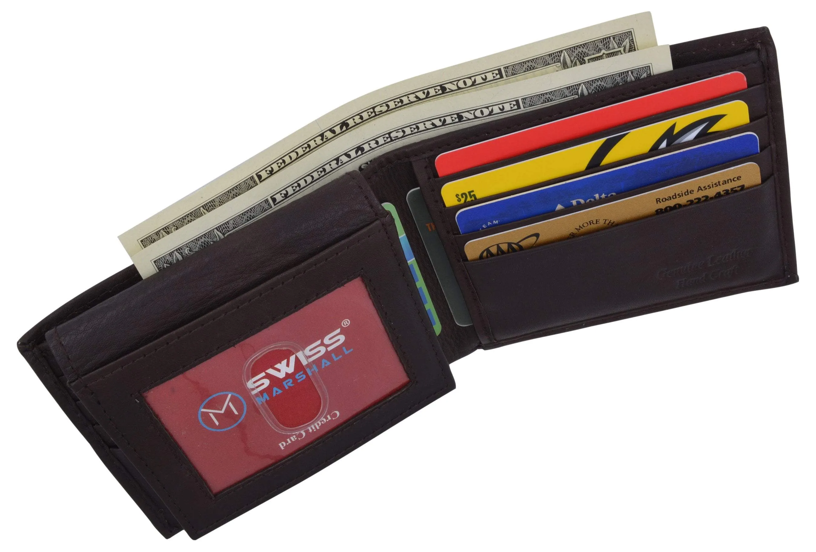 RFID Cow Napa Leather Bifold Wallet With Removable 2 ID Windows & Card Holder