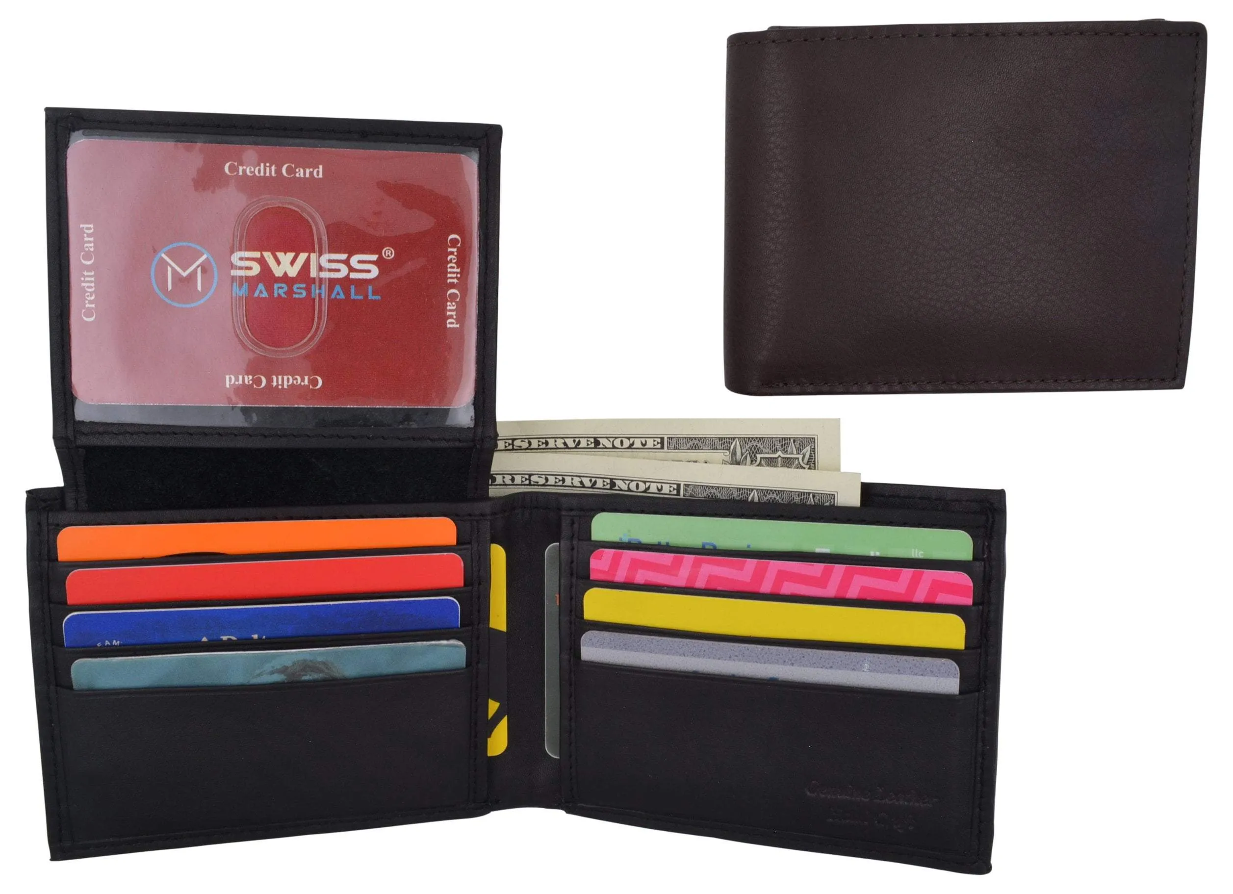 RFID Cow Napa Leather Bifold Wallet With Removable 2 ID Windows & Card Holder