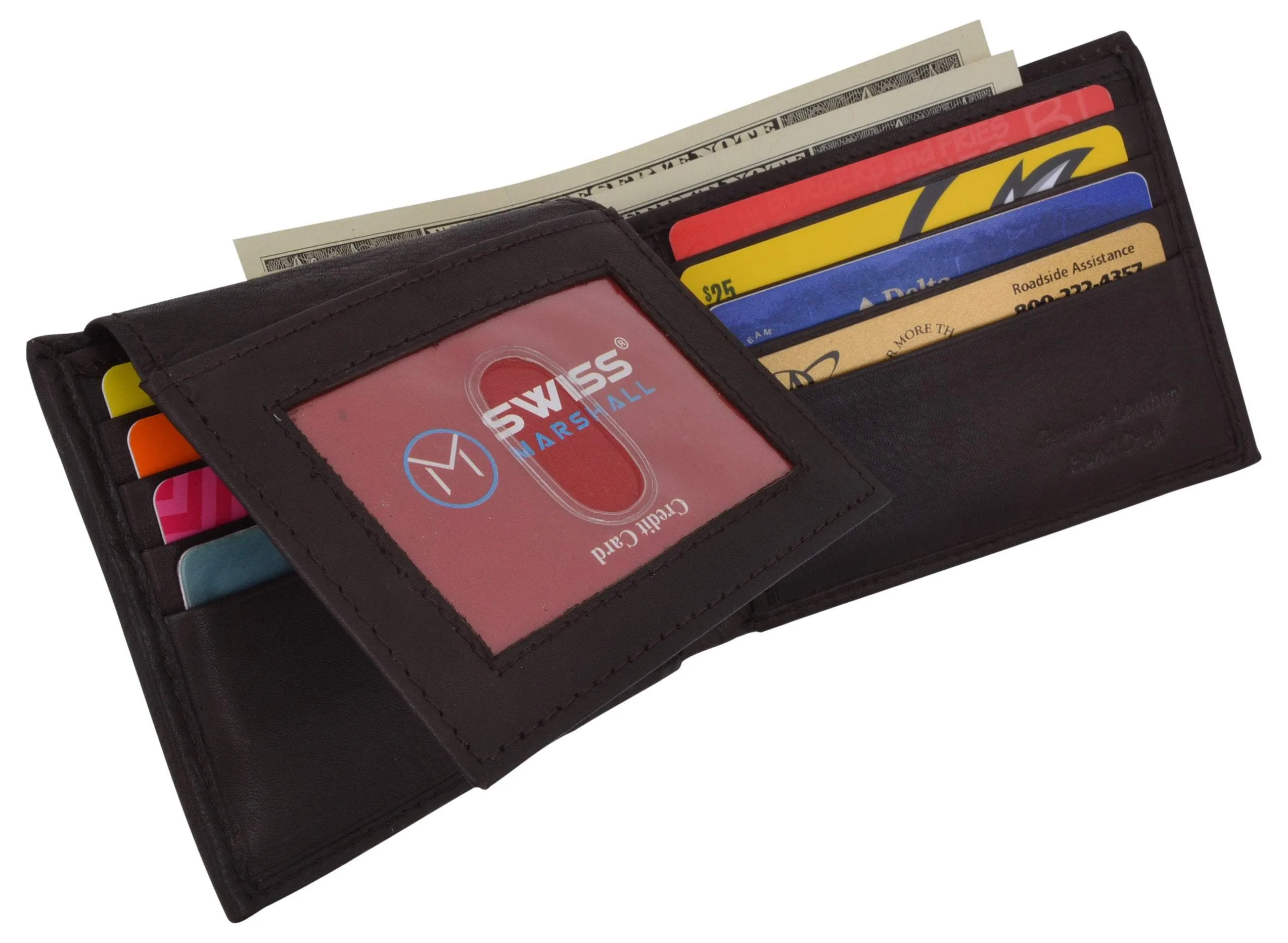 RFID Cow Napa Leather Bifold Wallet With Removable 2 ID Windows & Card Holder