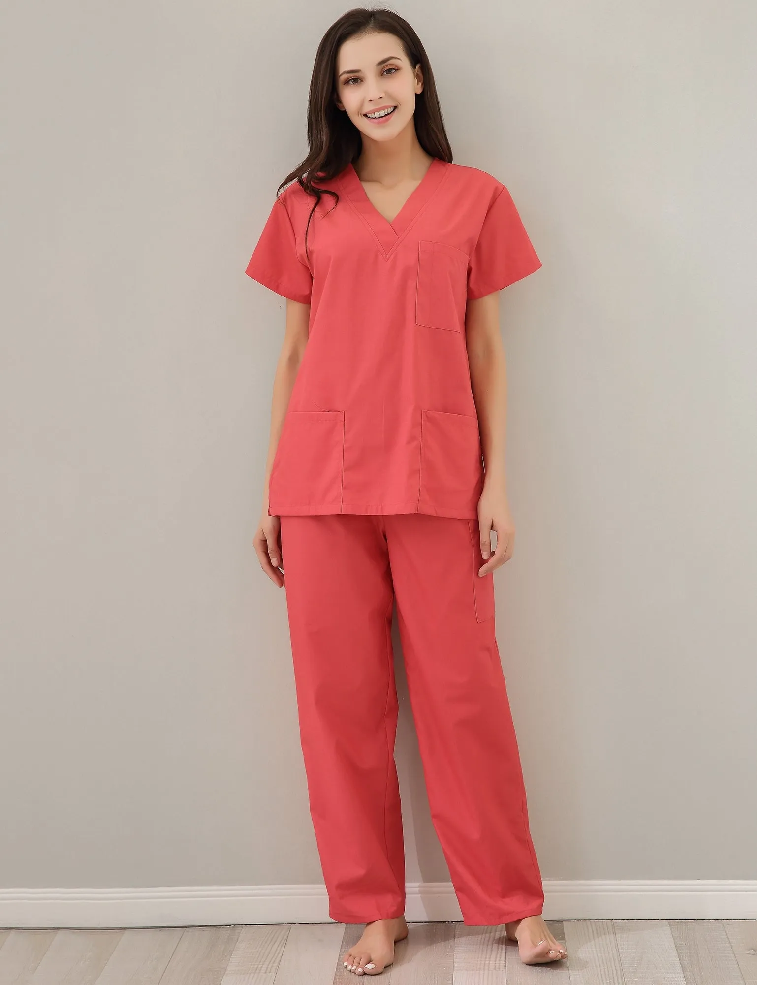 RH Women's Scrub Sets Uniform Medical Hospital Nursing V-Neck CargoPants RHW2847