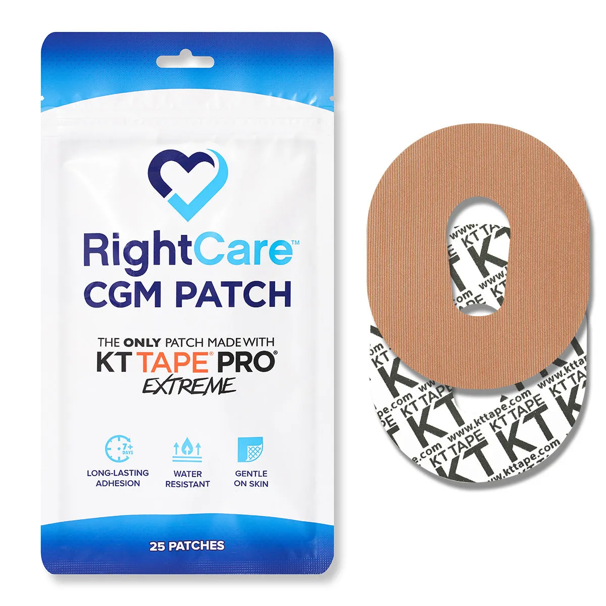 RightCare CGM Adhesive Patch made with KT Tape, Dexcom, Bag of 25