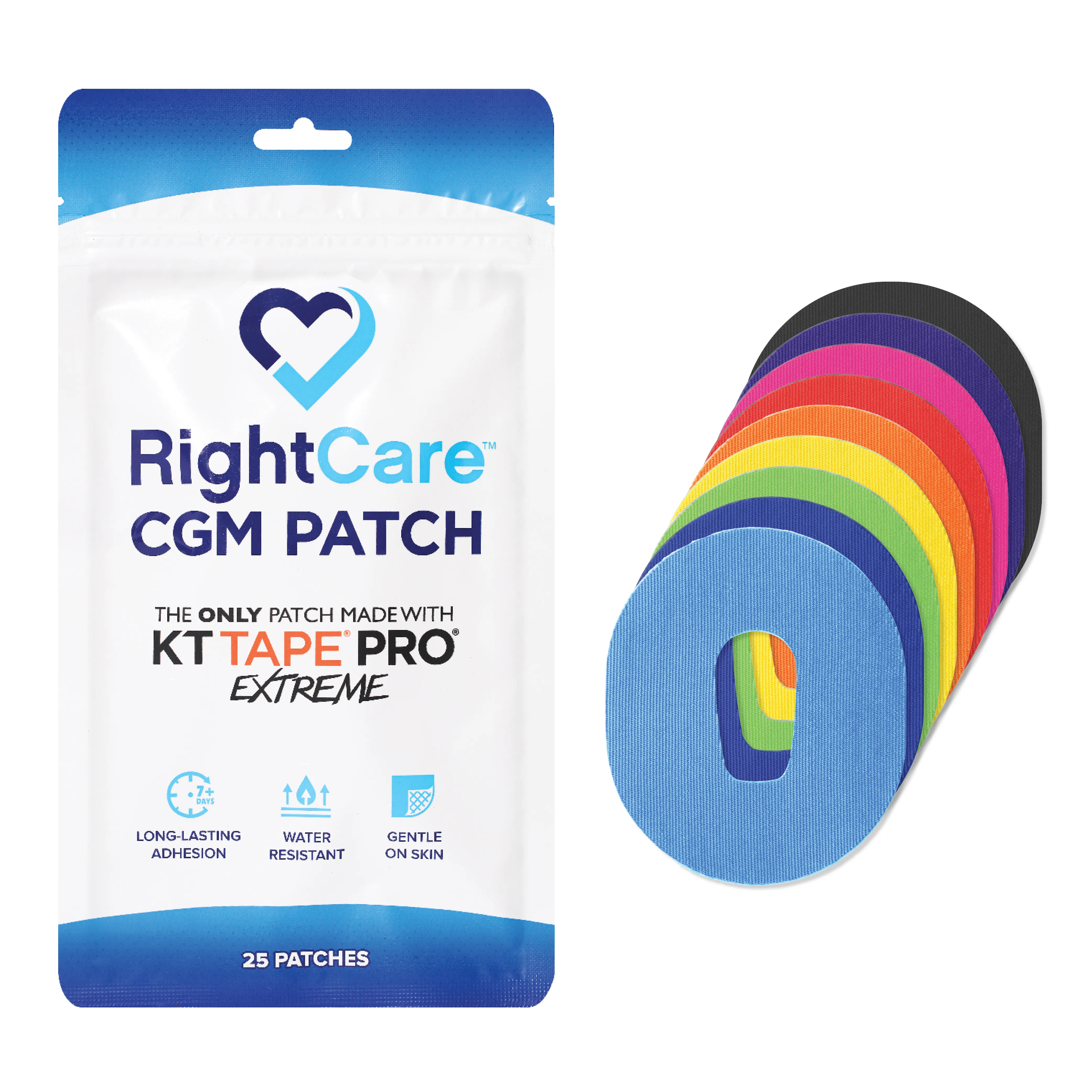 RightCare CGM Adhesive Patch made with KT Tape, Dexcom, Bag of 25