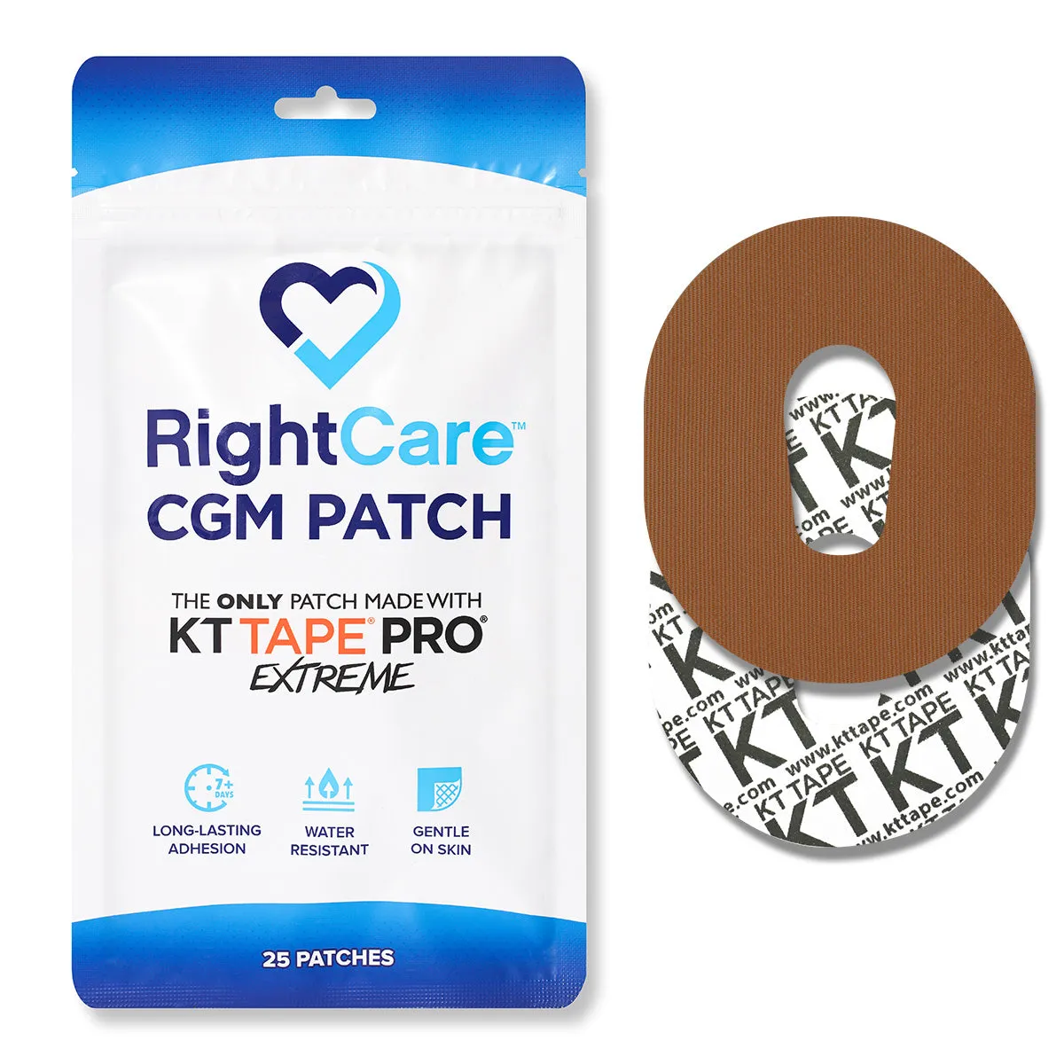 RightCare CGM Adhesive Patch made with KT Tape, Dexcom, Bag of 25