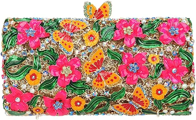 Rose Red Floral Rhinestone Evening Bag