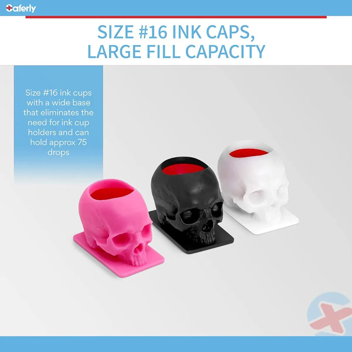 Saferly Skull Ink Caps — Size #16 (Large) — Bag of 200