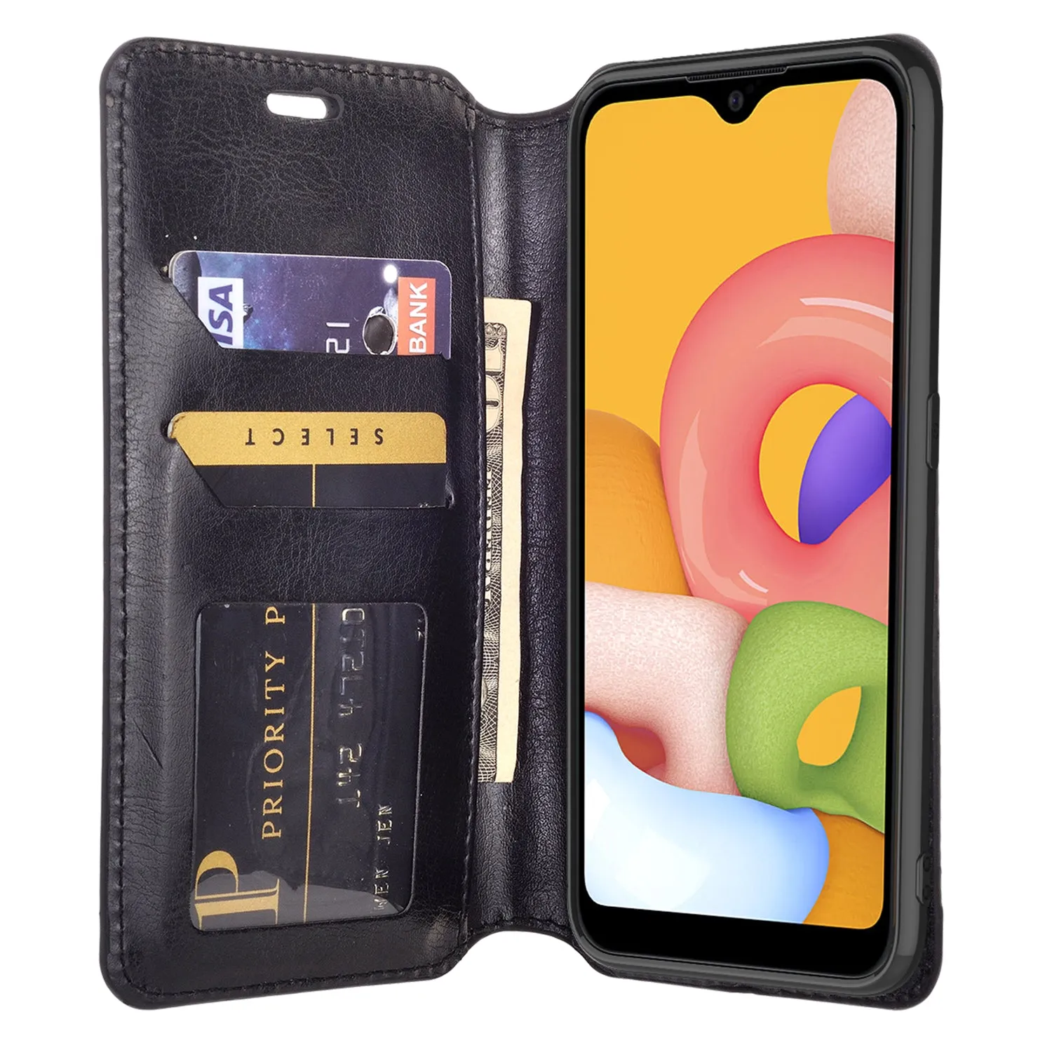 Samsung Galaxy A01 Case, Galaxy A01 Wallet Case, Pu Leather Wallet Case [Kickstand] with ID & Credit Card Slots for Galaxy A01  - Black