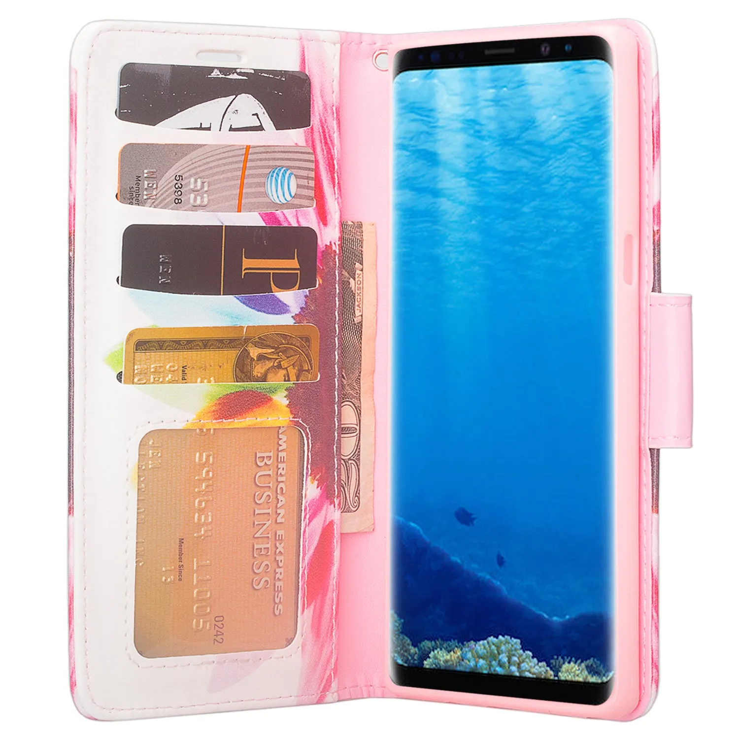 Samsung Galaxy Note 8 Case, Galaxy Note 8 Wallet Case, Slim Flip Folio [Kickstand] Pu Leather Wallet Case with ID & Card Slots & Pocket   Wrist Strap - Vivid Sunflower