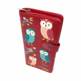 Shagwear Owl Garden Large Red Zipper Wallet