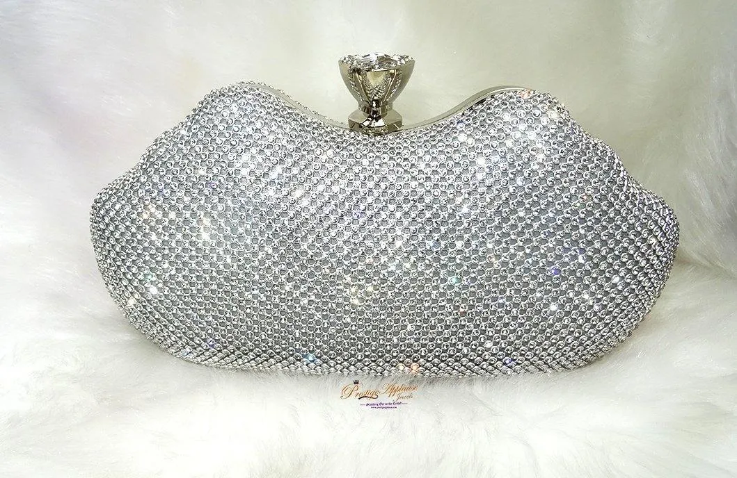 Silver Crystal Diamante Shaped Evening Party Cocktail Clutch Purse handbag