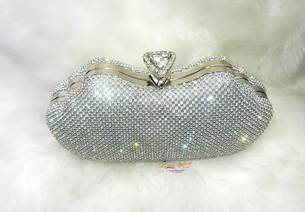 Silver Crystal Diamante Shaped Evening Party Cocktail Clutch Purse handbag