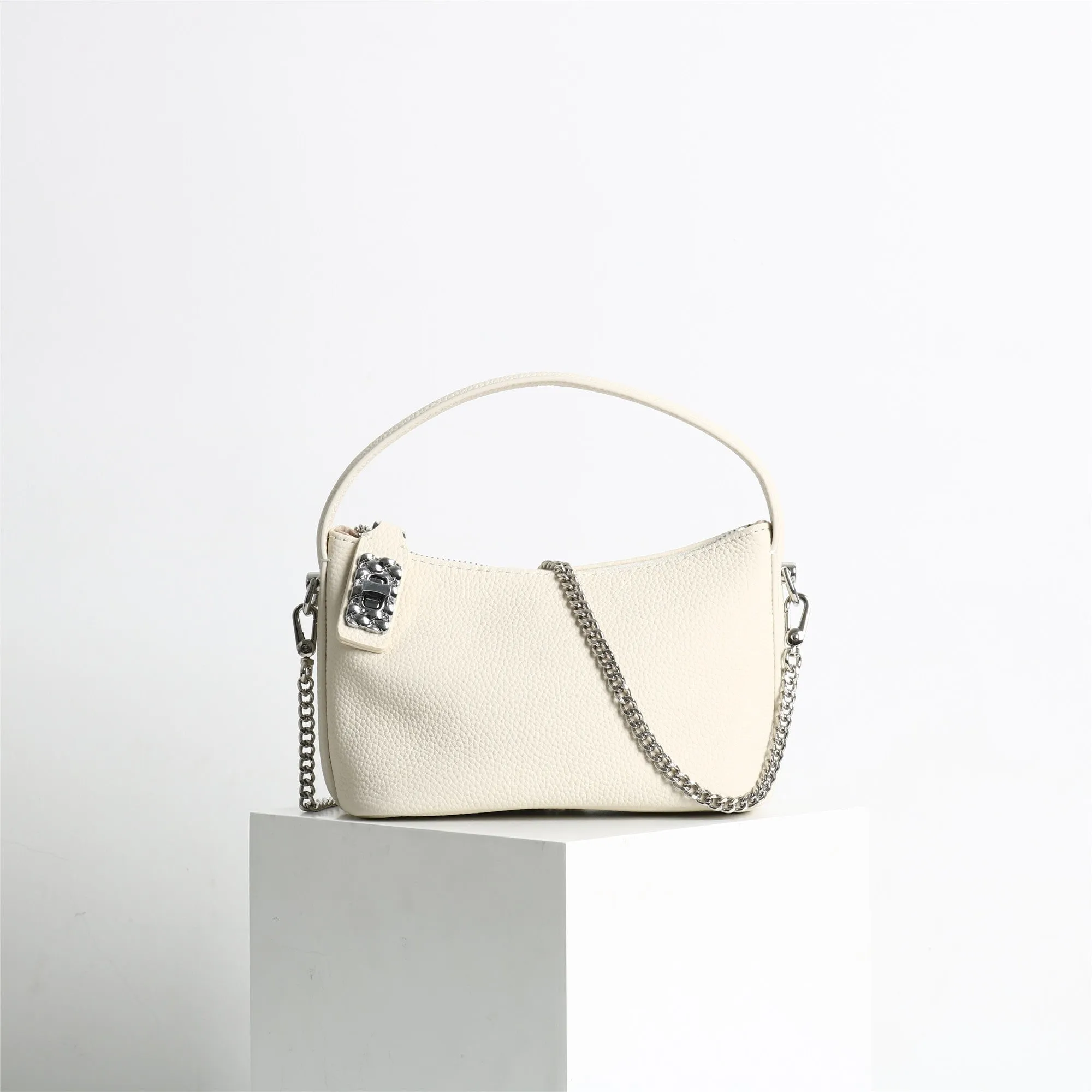 Small Moon Leather Handle Cross Body Bag