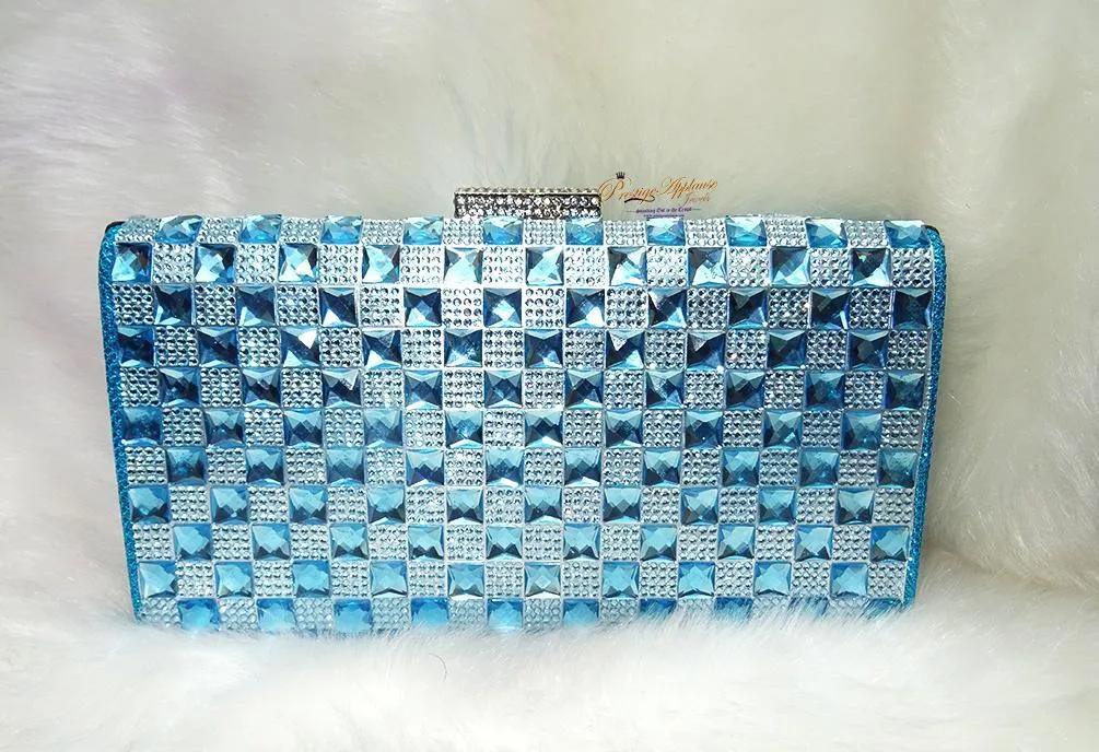 Sparkly Diamante Encrusted Shiny Women Evening Bag Clutch Party Wedding Handbags Blue/Silver