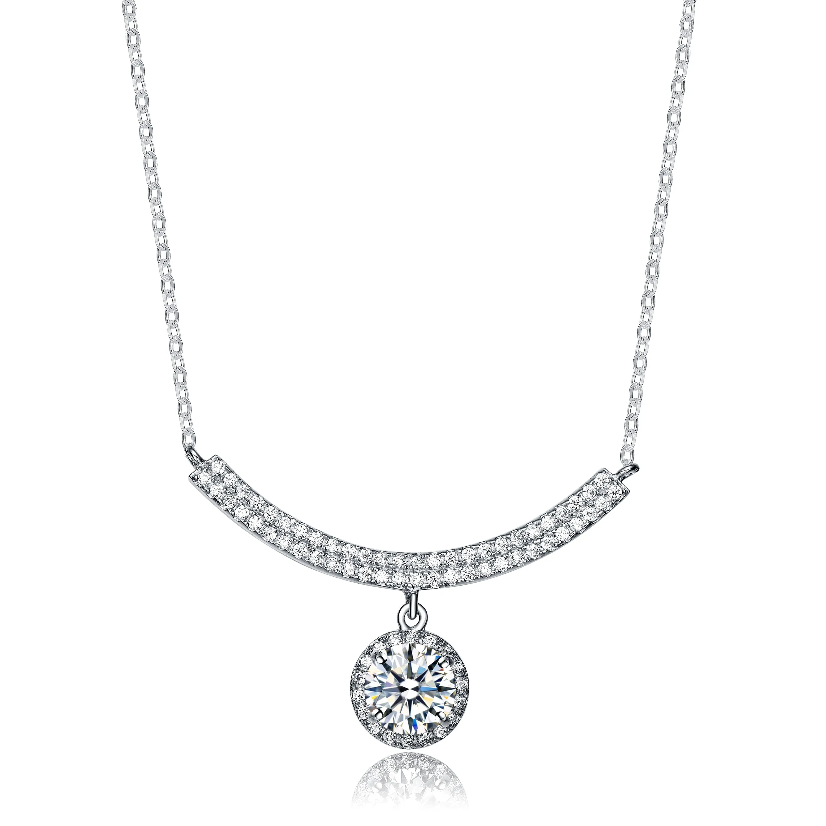 Sterling Silver Cubic Zirconia Circle Pendant Necklace