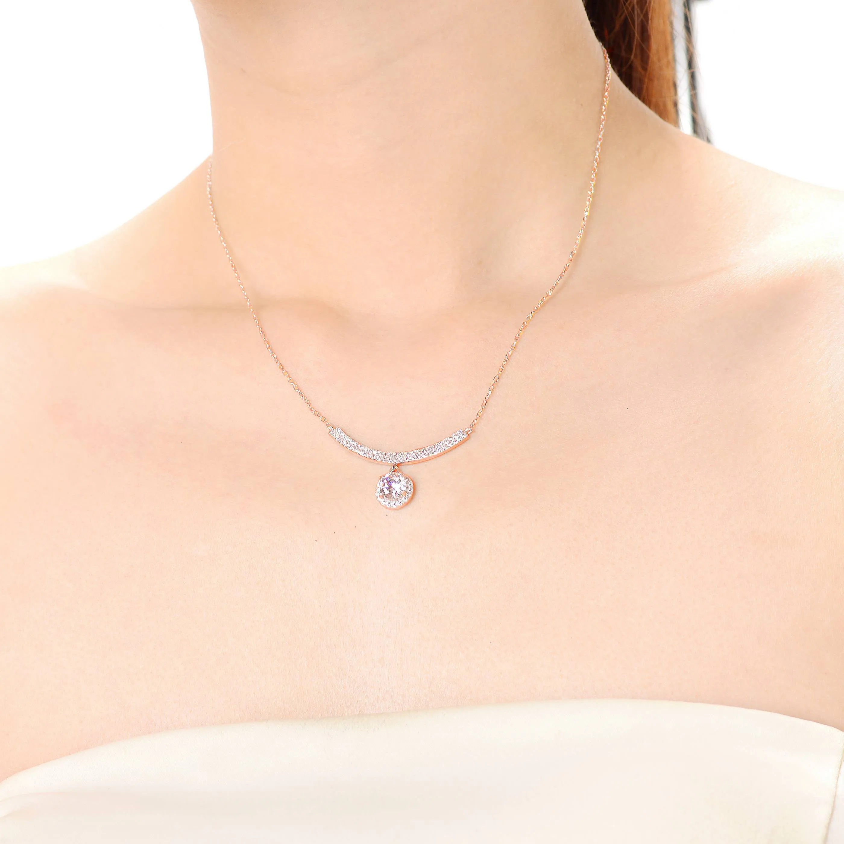 Sterling Silver Cubic Zirconia Circle Pendant Necklace