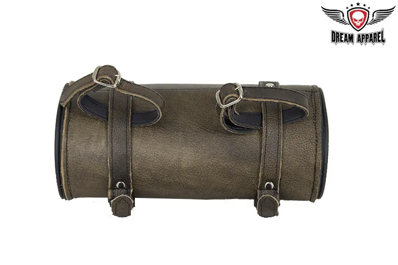 Studded Brown Leather Motorcycle Tool Bag