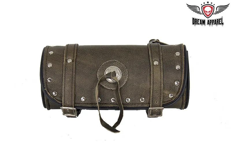 Studded Brown Leather Motorcycle Tool Bag