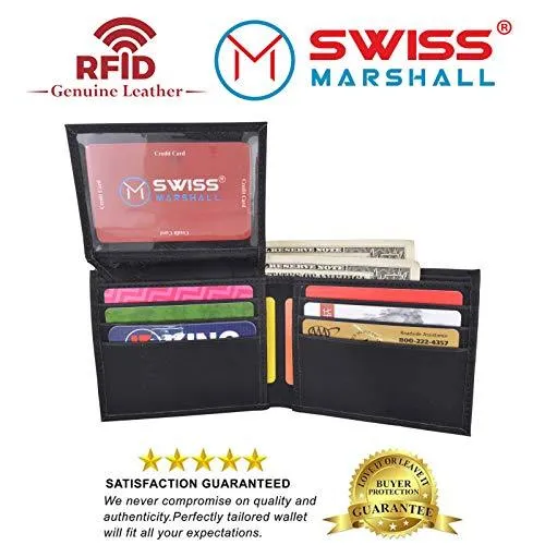 Swiss Marshall RFID Blocking Men's Vegan Leather 2 ID Windows Bifold Wallet RFID530053VG