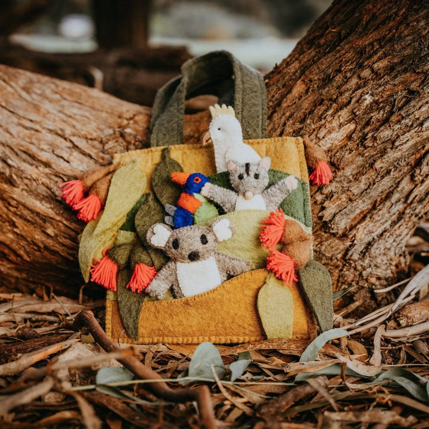 Tara Treasures Felt Australian Gumnut Playscape Bag Australian Animals