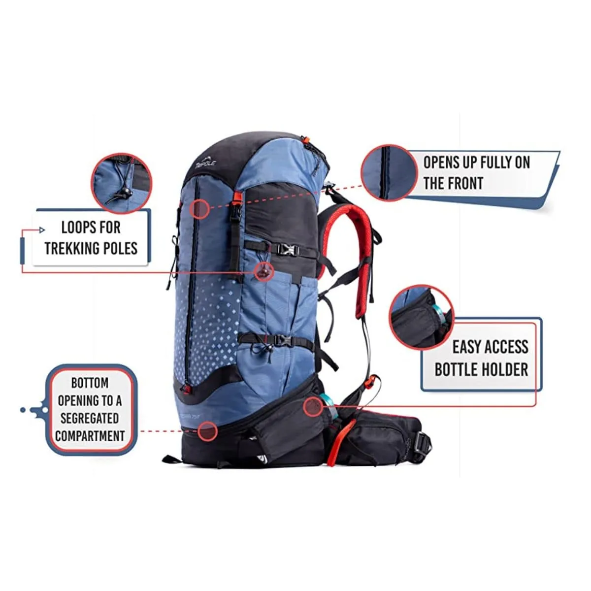 Terra Metal Frame Backpacking and Trekking Rucksack with Rain Cover - Blue - 50 Litres