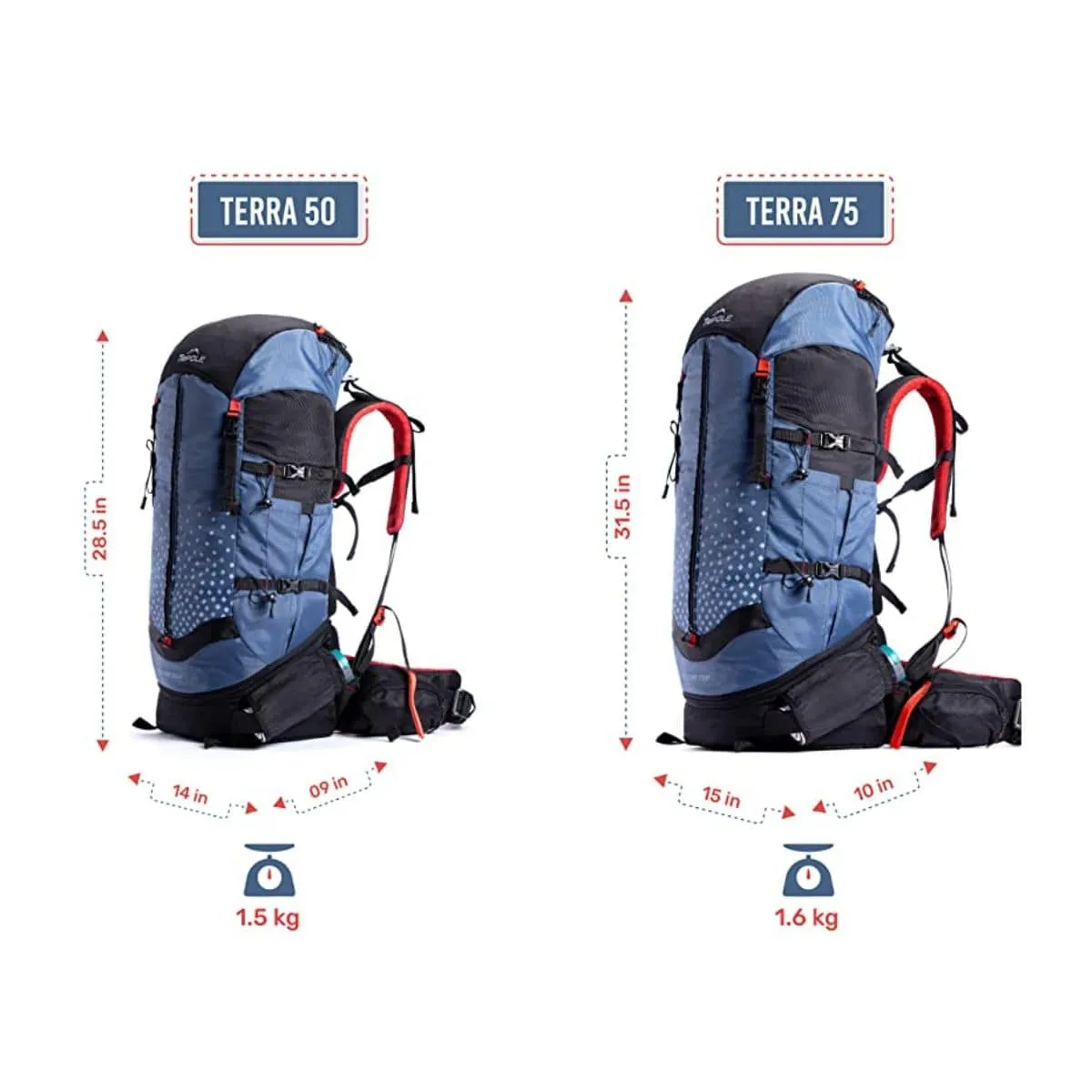 Terra Metal Frame Backpacking and Trekking Rucksack with Rain Cover - Blue - 50 Litres