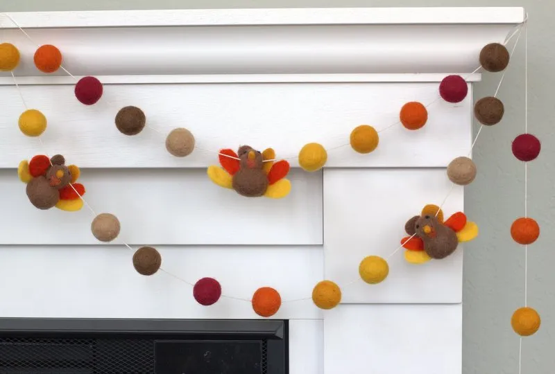 Thanksgiving Turkey Garland- Burgundy, Orange, Gold, Brown