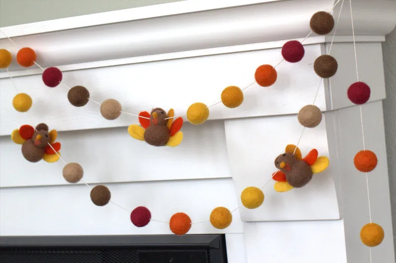 Thanksgiving Turkey Garland- Burgundy, Orange, Gold, Brown