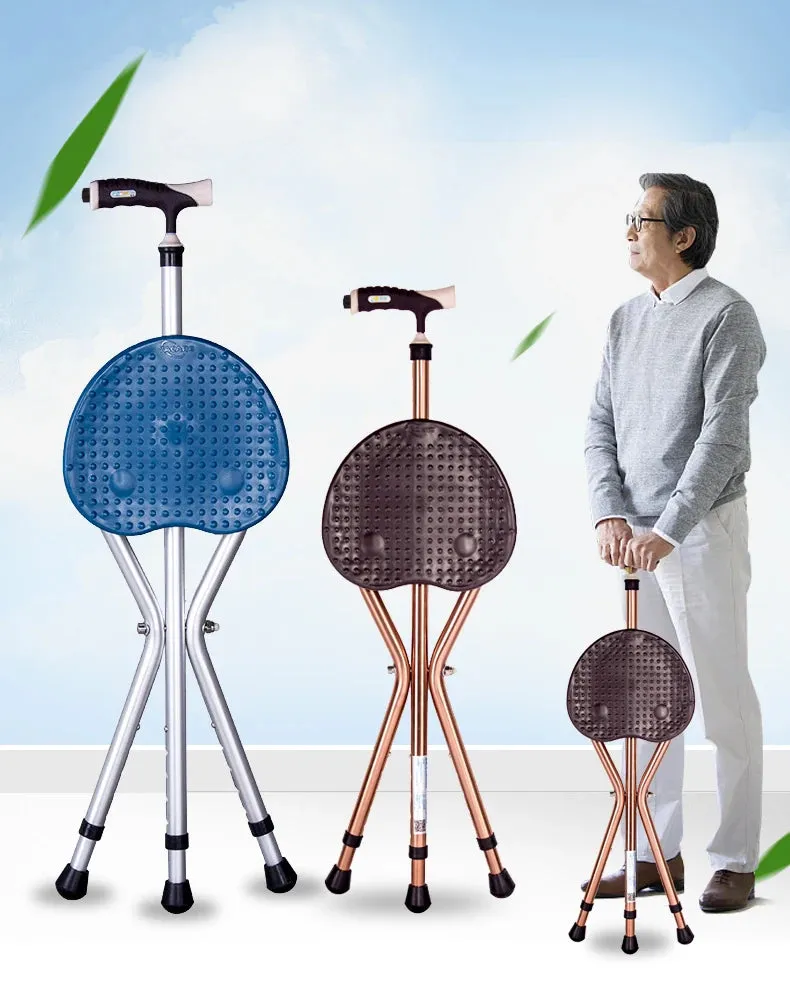 The crutches and canes for elderly, four-legged crutches seat, non-slip can sit on crutches, and chair folds