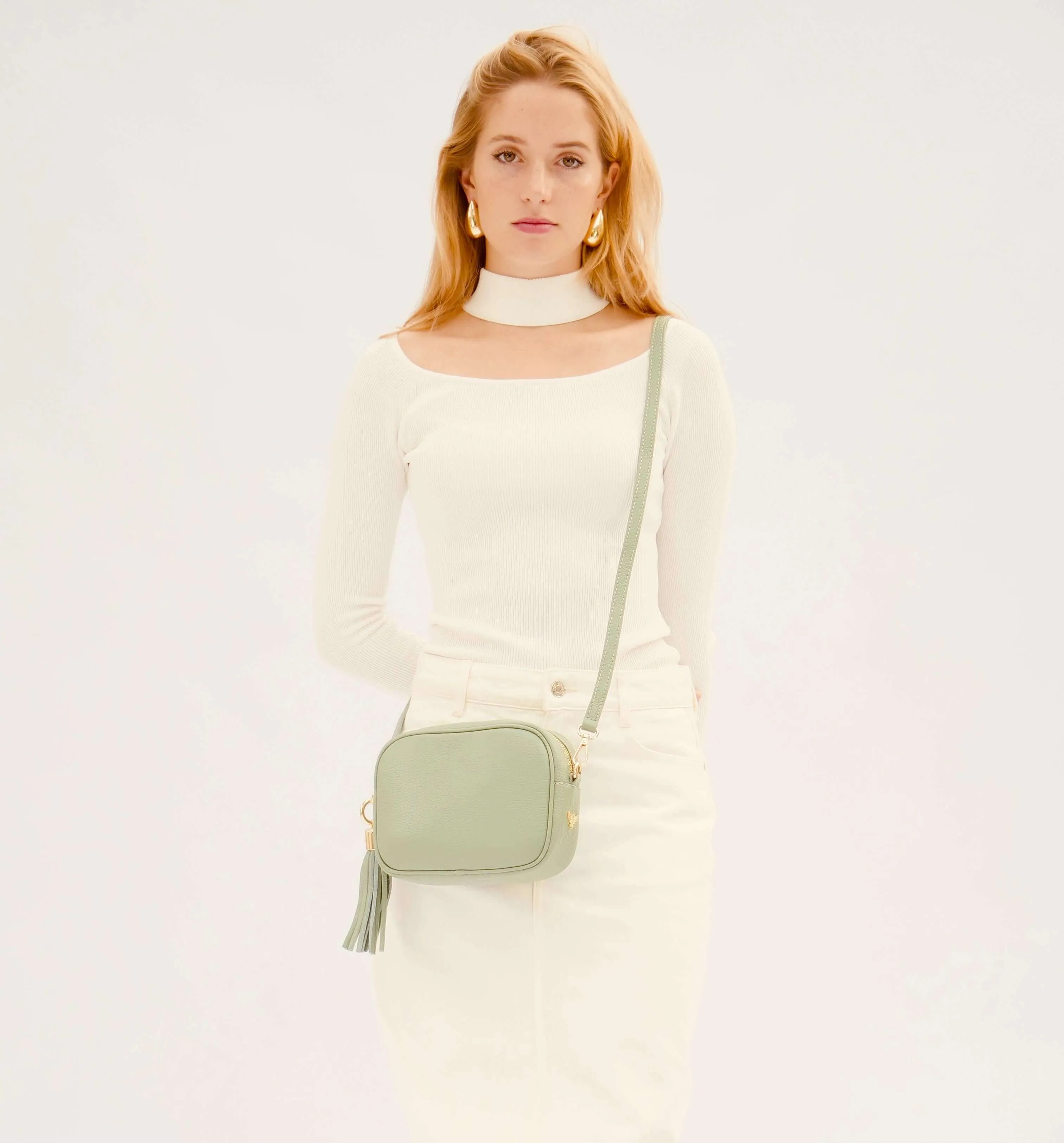 The Tassel Pistachio Leather Crossbody Bag