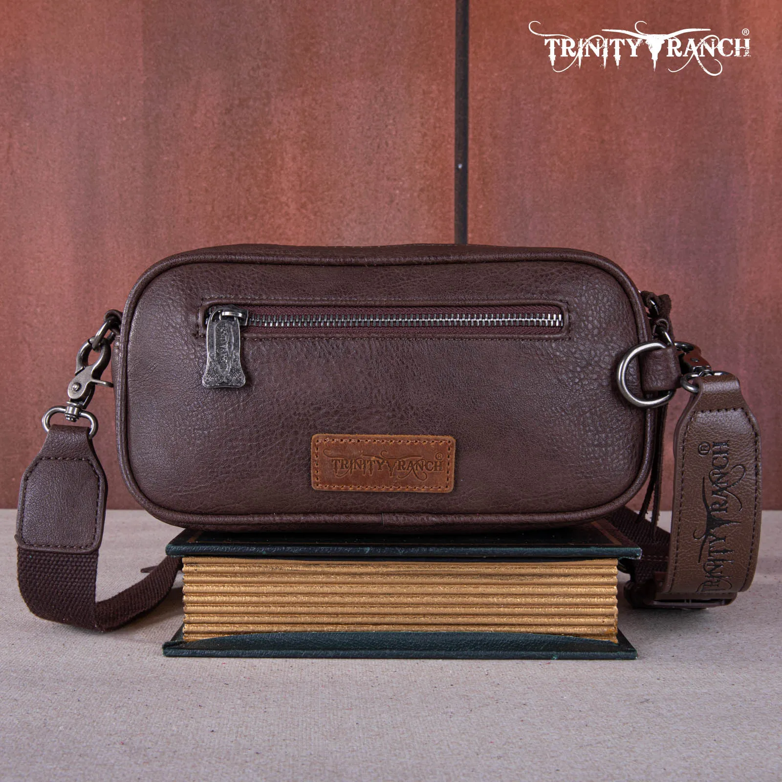 TR165-197  Trinity Ranch Genuine Hair-On Cowhide Triple Zippered Pocket Fringe Belt Bag