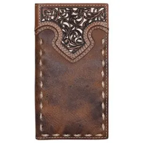 Trenditions JUSTIN MENS RODEO WALLET W/ TOOLED YOKE AND RAWHIDE BUCK STITCH 23205767W2