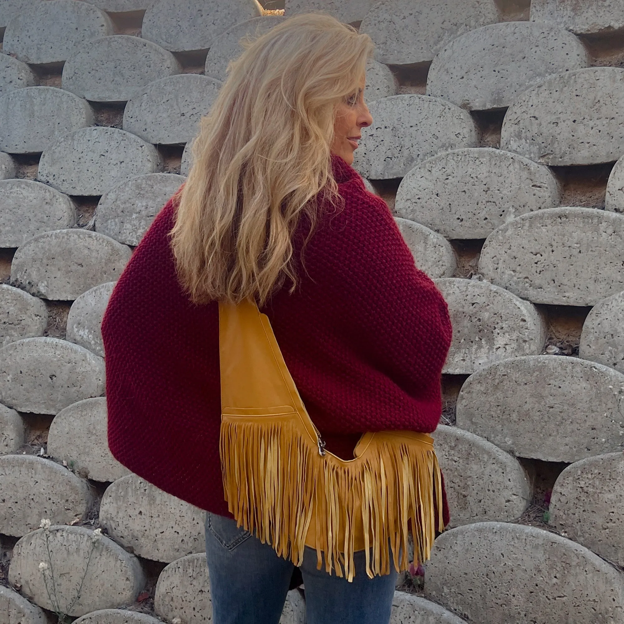 Turmeric Leather Fringe Sash Bag