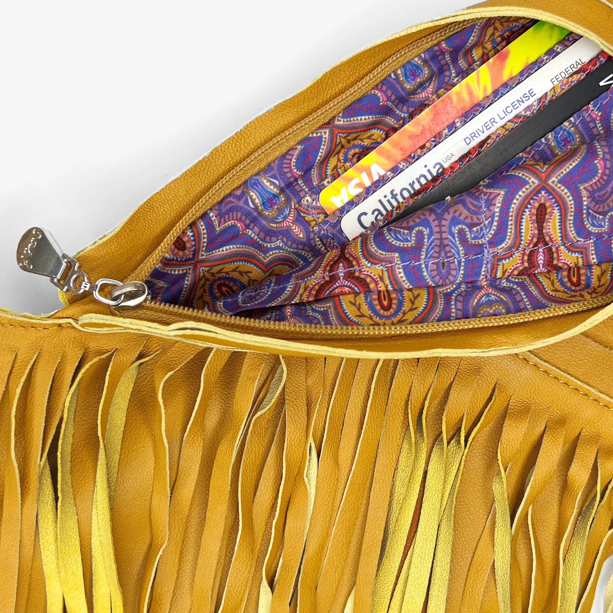 Turmeric Leather Fringe Sash Bag