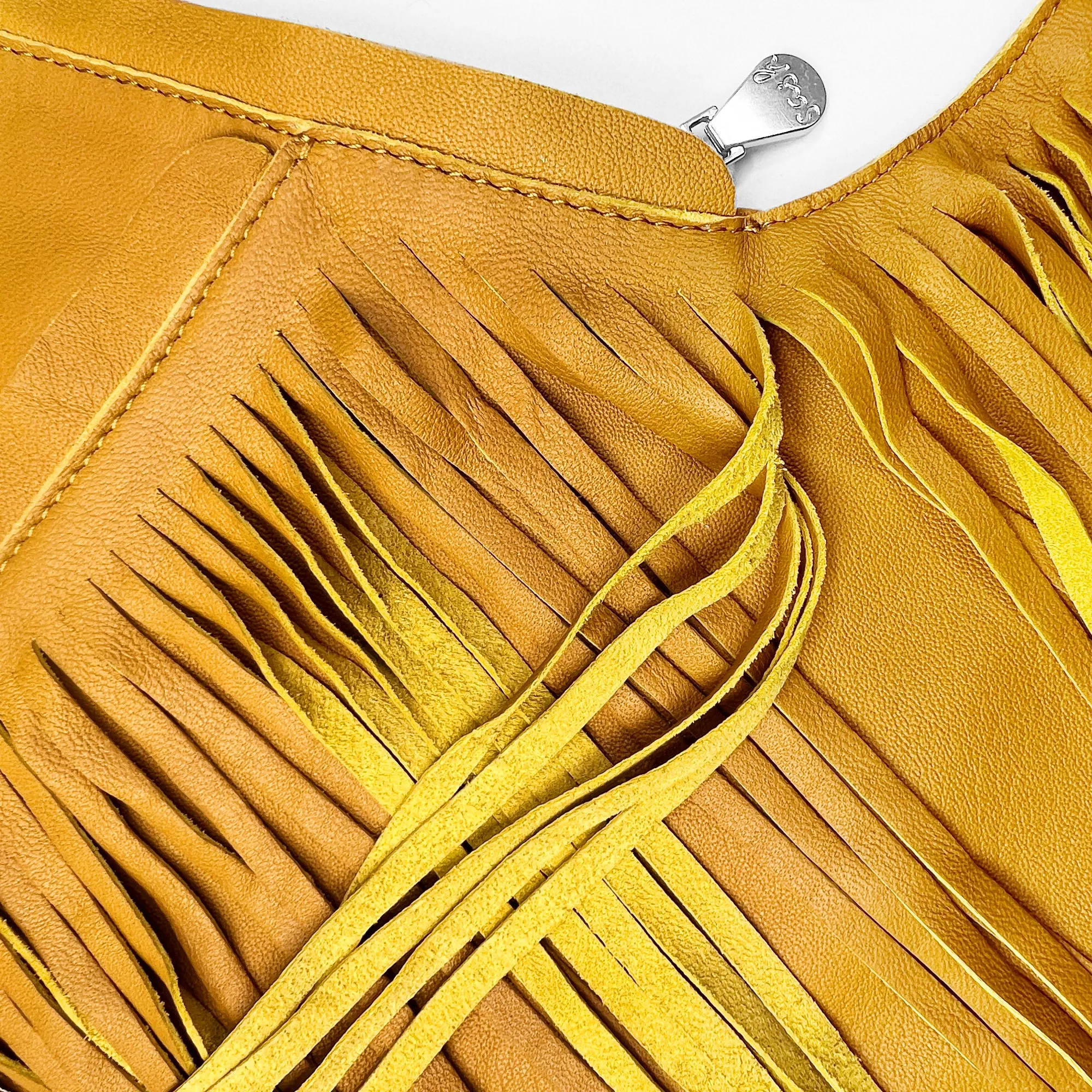 Turmeric Leather Fringe Sash Bag