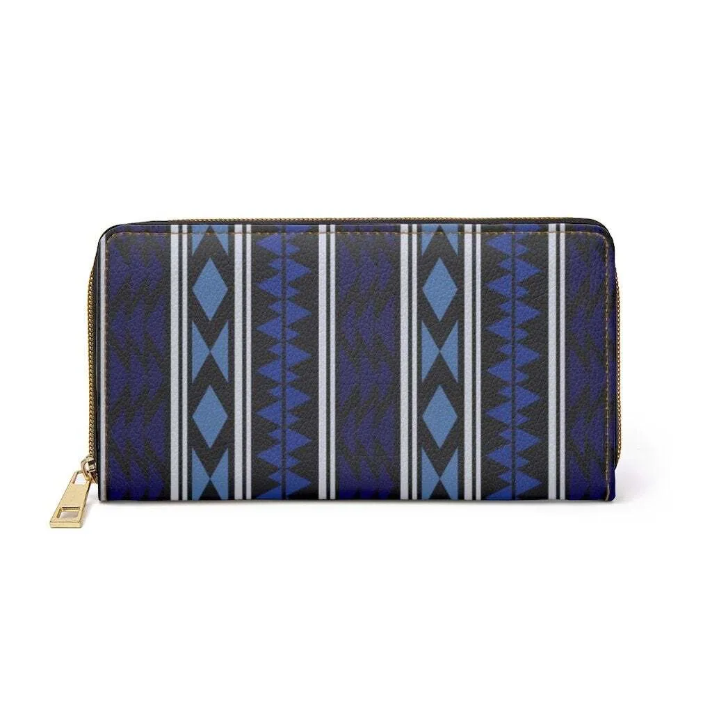 Uniquely You Womens Wallet - Zip Purse / Blue Geometric Aztec V-