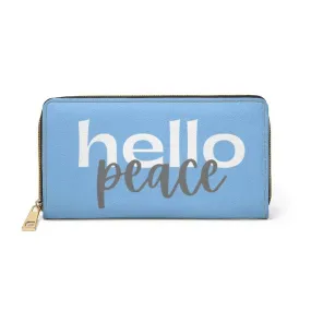 Uniquely You Womens Wallet - Zip Purse / Light Blue & White Hello Peace