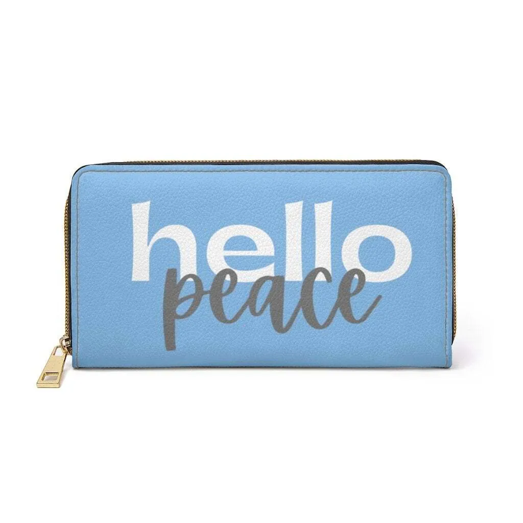 Uniquely You Womens Wallet - Zip Purse / Light Blue & White Hello Peace