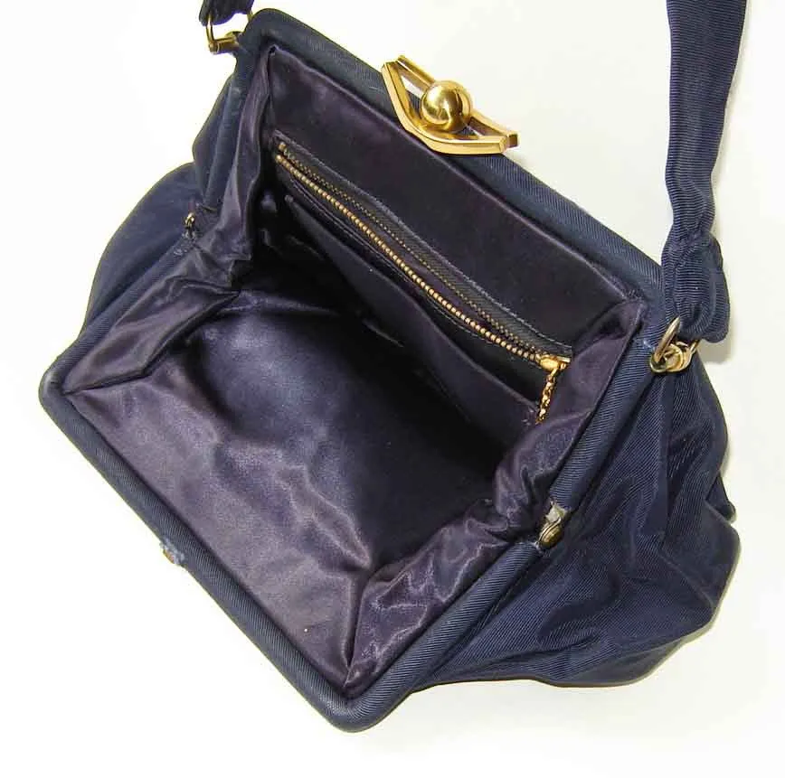 Vintage 30s Handbag Navy Blue Faille Purse