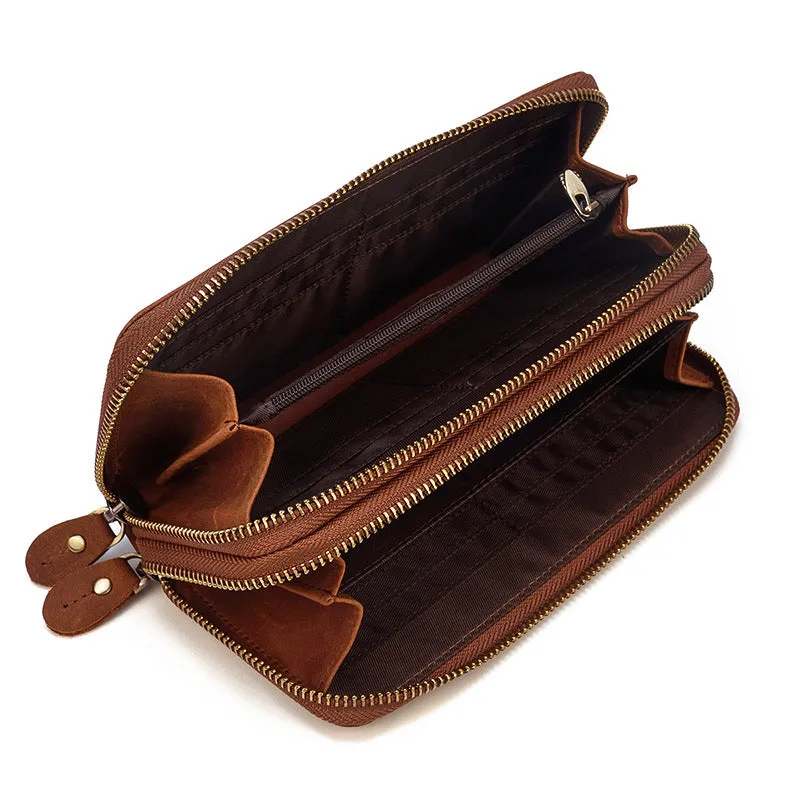 Vintage Double Zipper Big Capacity Leather Wallet 1008