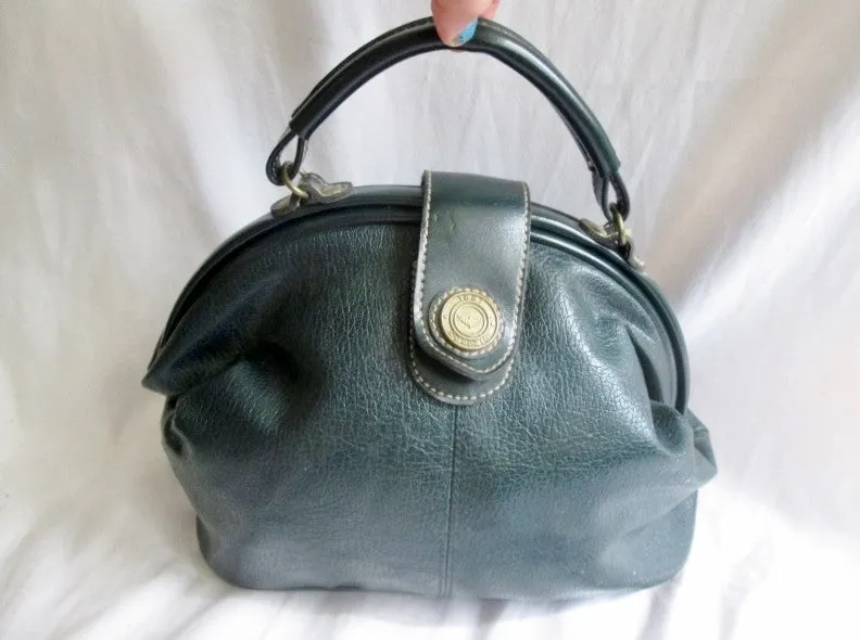 Vtg CAPEZIO Leather Handbag Satchel Bowler Briefcase Medical Bag GREEN Clutch