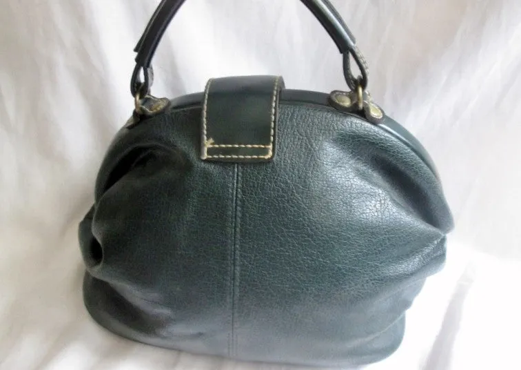 Vtg CAPEZIO Leather Handbag Satchel Bowler Briefcase Medical Bag GREEN Clutch