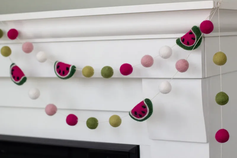 Watermelon Felt Ball Garland- Pinks & Greens