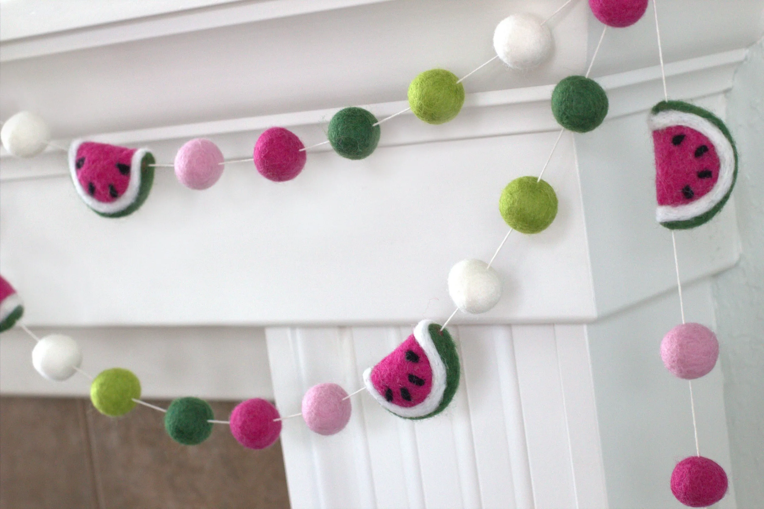 Watermelon Felt Ball Garland- Pinks & Greens