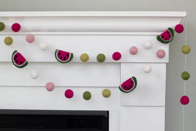 Watermelon Felt Ball Garland- Pinks & Greens