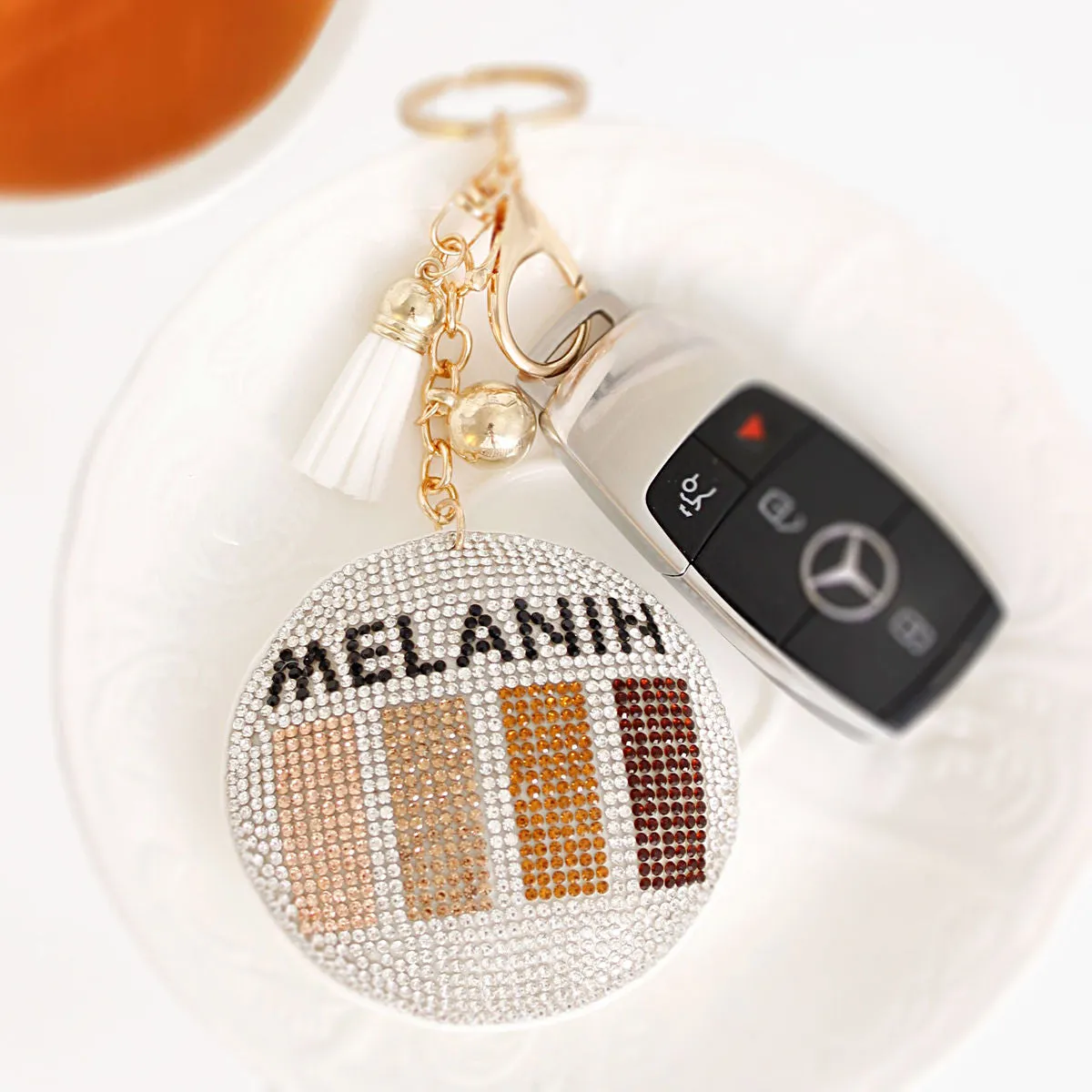 White Melanin Round Keychain