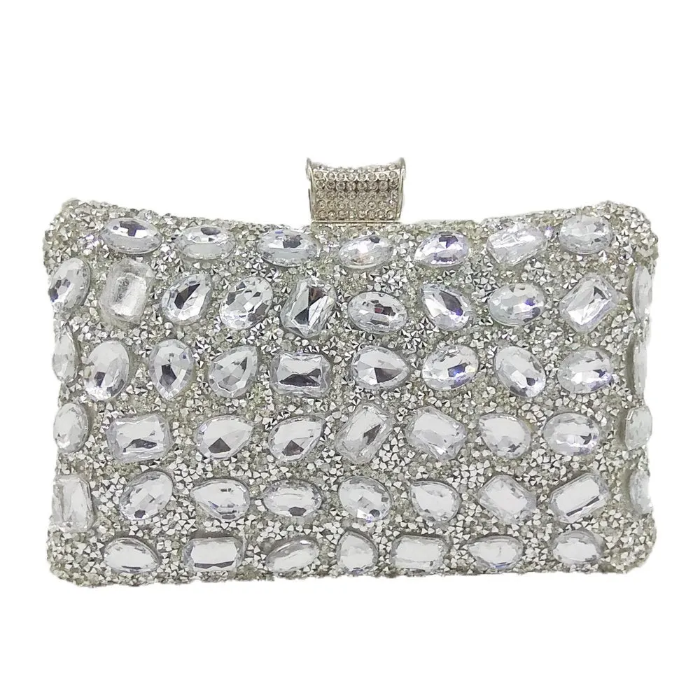 Women Gold Crystal Evening Purse Wedding Party Prom Rhinestone Handbag