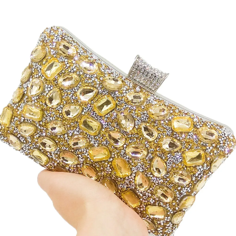 Women Gold Crystal Evening Purse Wedding Party Prom Rhinestone Handbag